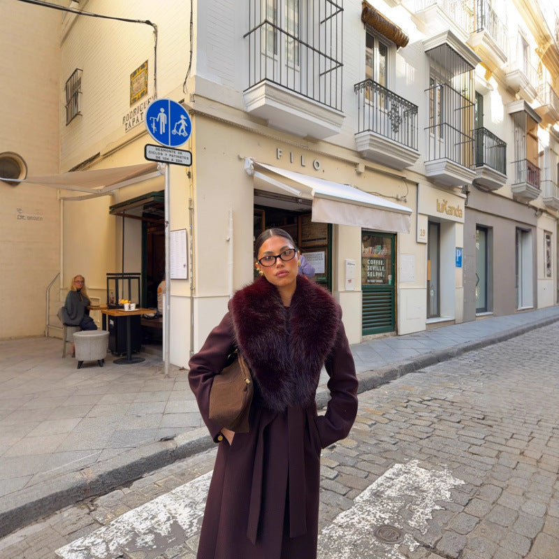 Womens Instagram-hit Wool Coat With A Chic Fur-trimmed Collar