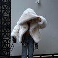 Hooded Faux Fur Coat With Fox Fur Trim