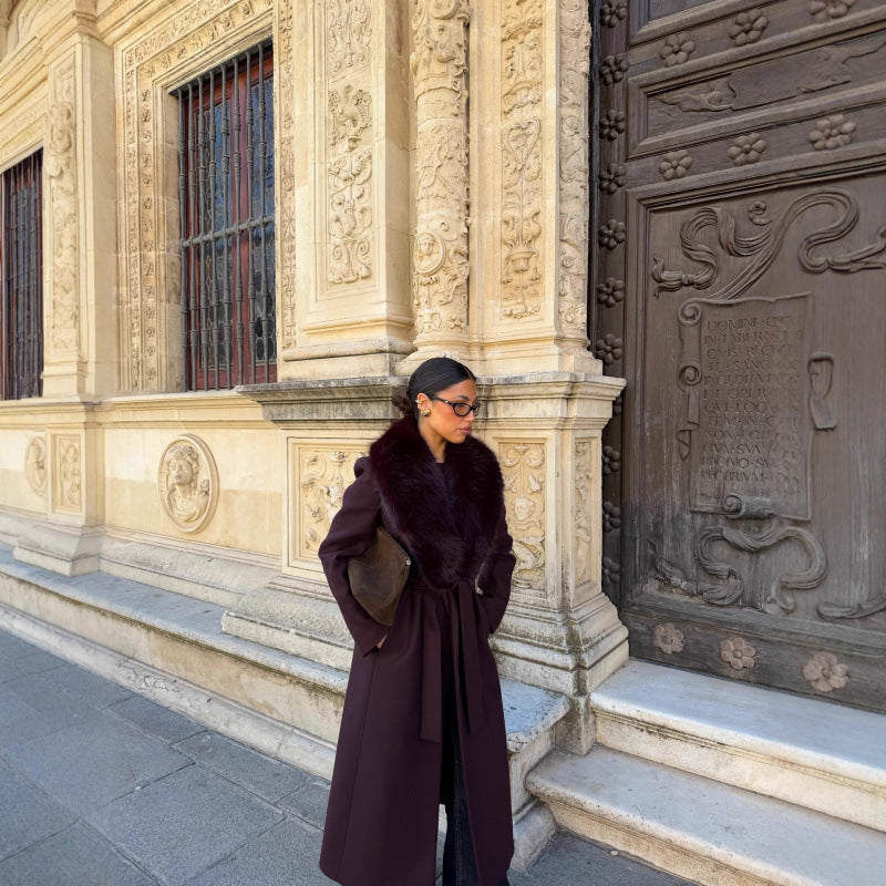 Womens Instagram-hit Wool Coat With A Chic Fur-trimmed Collar