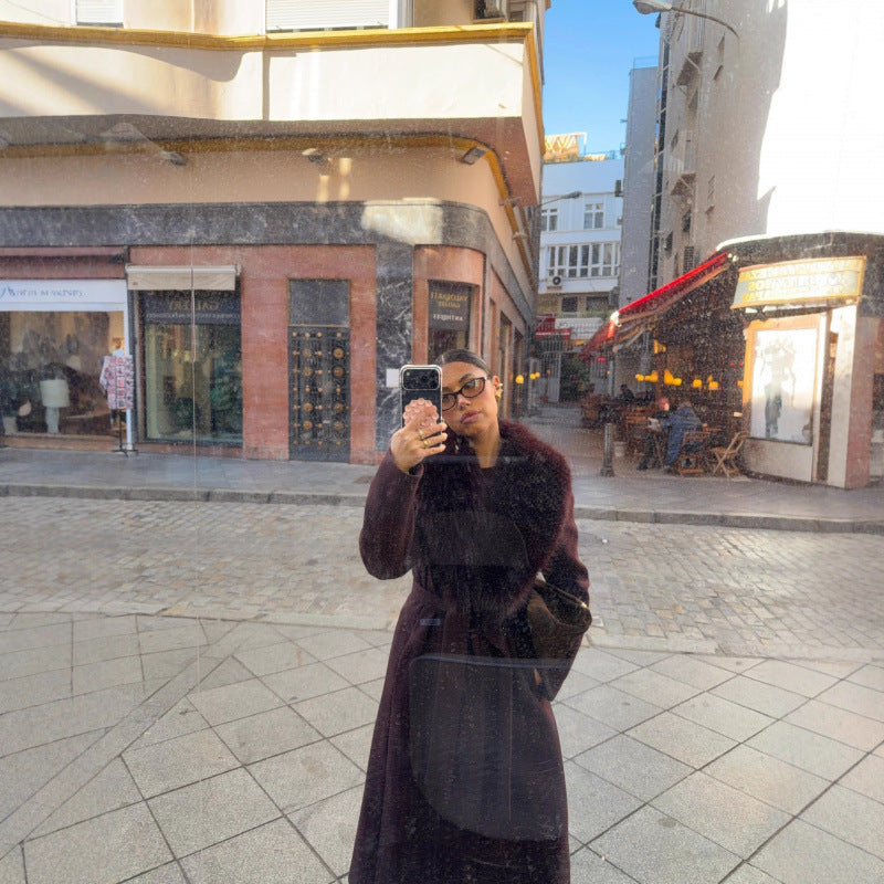 Womens Instagram-hit Wool Coat With A Chic Fur-trimmed Collar